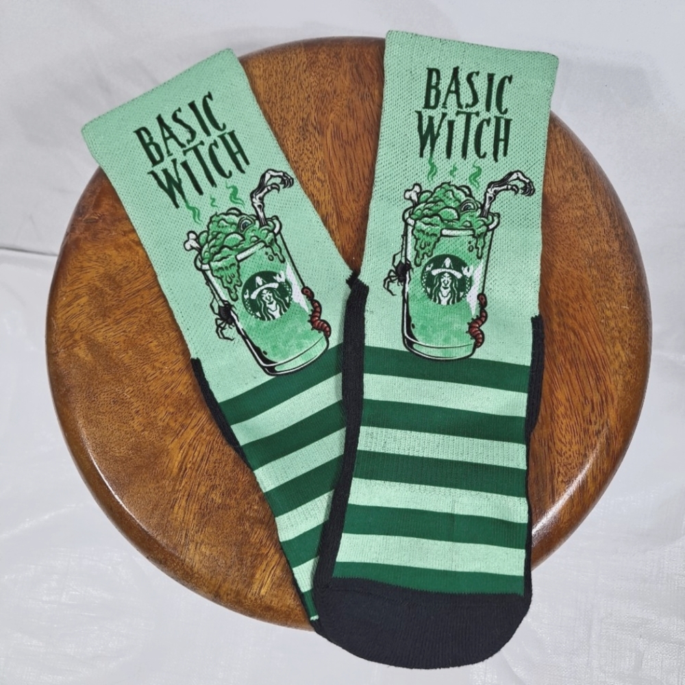 Statement Sockwear Starbucks Basic Witch Theme Sock NWOT